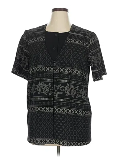 Pre-owned Alfred Dunner Short Sleeve Top Black V Neck Tops