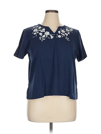 Pre-owned Alfred Dunner Short Sleeve Top Blue Keyhole Neckline Tops