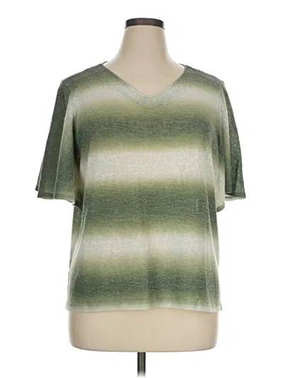 Pre-owned Alfred Dunner Short Sleeve Top Green V-neck Tops