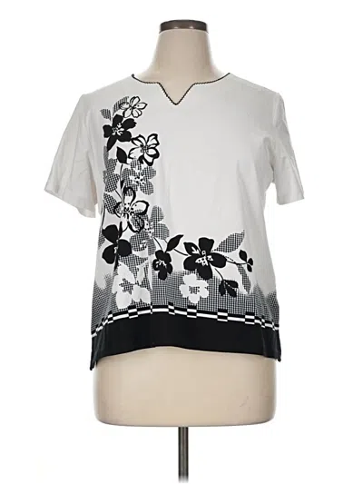 Pre-owned Alfred Dunner Short Sleeve Top Silver Graphic Pattern Mock Neckline Tops