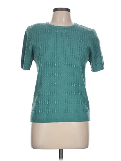 Pre-owned Alfred Dunner Short Sleeve Top Teal Crew Neck Tops In Blue