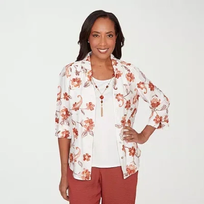 Alfred Dunner Spice Market Womens 3/4 Sleeve Layered Top In White