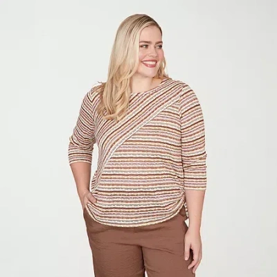 Alfred Dunner Spice Market Womens Crew Neck 3/4 Sleeve T-shirt In Brown