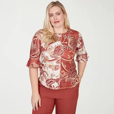 Alfred Dunner Spice Market Womens Crew Neck 3/4 Sleeve T-shirt In Multi