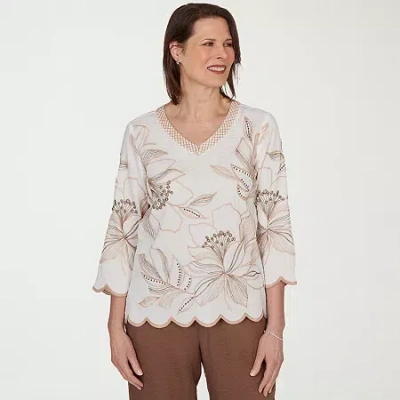 Alfred Dunner Spice Market Womens V Neck 3/4 Sleeve Blouse In Multi