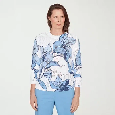 Alfred Dunner Plus Size St. Augustine Abstract Floral Print Ribbed Sweater In Multi