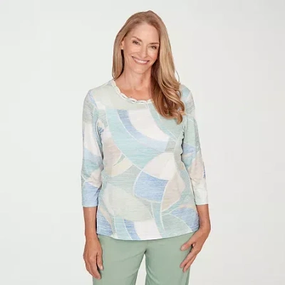 Alfred Dunner St Augustine Womens Crew Neck 3/4 Sleeve T-shirt In Green