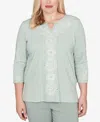 Alfred Dunner Plus Size Stockbridge Classic Fit Soft Embroidered Pattern Top In Green