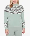 Alfred Dunner Stockbridge Fair Isle Pattern Chenille Sweater In Green