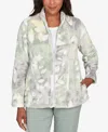 Alfred Dunner Stockbridge Leaf Patchwork Cozy Knit Jacket In Green