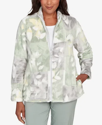 Alfred Dunner Stockbridge Leaf Patchwork Cozy Knit Jacket In Green