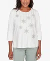 Alfred Dunner Stockbridge Snowflake Mother Of Pearl Studded Shimmer Top In White
