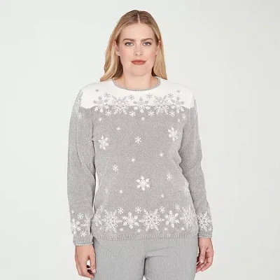 Alfred Dunner Stockbridge Womens Crew Neck Long Sleeve Pullover Sweater In Gray