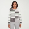 Alfred Dunner Stockbridge Womens Crew Neck Long Sleeve Striped Pullover Sweater In Multi
