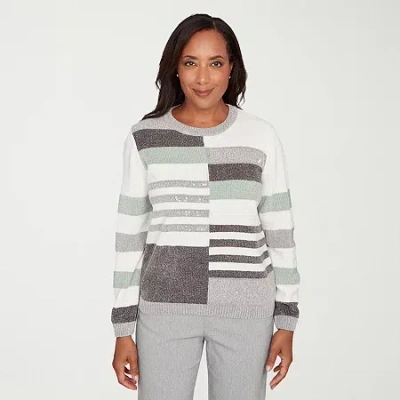 ALFRED DUNNER STOCKBRIDGE WOMENS CREW NECK LONG SLEEVE STRIPED PULLOVER SWEATER