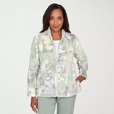 Alfred Dunner Stockbridge Womens Fleece Lightweight Jacket In Green