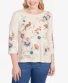 Alfred Dunner Petite Allover Floral Embroidered Crewneck Top In Neutral