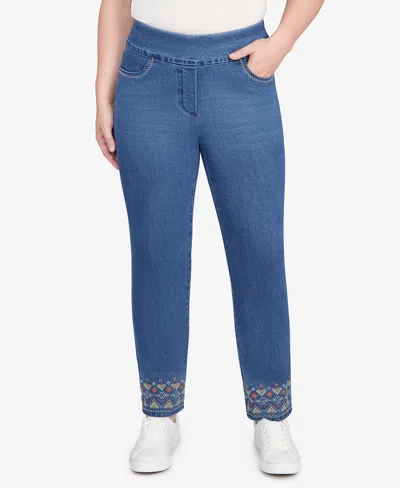 Alfred Dunner Sunset Canyon Super Stretch Geometric Denim Ankle Pant In Blue