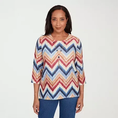 Alfred Dunner Sunset Canyon Womens Crew Neck 3/4 Sleeve T-shirt In Blue