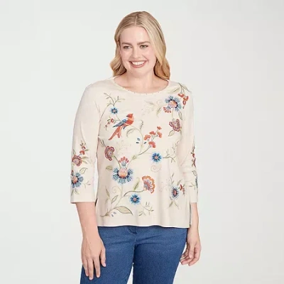 Alfred Dunner Sunset Canyon Womens Crew Neck 3/4 Sleeve T-shirt In Sand