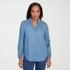 Alfred Dunner Sunset Canyon Womens Long Sleeve Embroidered Button-down Shirt In Blue