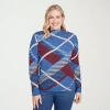 Alfred Dunner Sunset Canyon Womens Mock Neck Long Sleeve Plaid Pullover Sweater In Blue