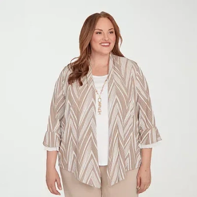 ALFRED DUNNER URBAN LEGEND WOMENS PLUS ROUND NECK 3/4 SLEEVE LAYERED TOP