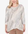 Alfred Dunner Plus Size Vienna Diagonal Animal Print Top With Necklace In Multi