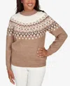 Alfred Dunner Plus Size Vienna Fair Isle Gold Studded Sweater In Brown