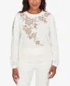 Alfred Dunner Petite Vienna Floral Embroidered Sweater In White