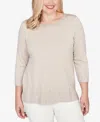 Alfred Dunner Vienna Heat Set Sparkle Ombre Border Knit Top In Neutral