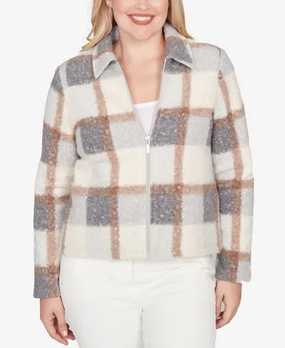 Alfred Dunner Vienna Plaid Knit Boucle Jacket In Neutral