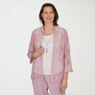 Alfred Dunner Vintage Charm Womens 3/4 Sleeve Layered Top In Pink