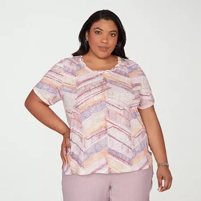 Alfred Dunner Vintage Charm Womens Plus Crew Neck Short Sleeve T-shirt In Multi