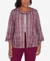 Alfred Dunner Women's Wine Country Fringe Textured Jacket In Multi Red