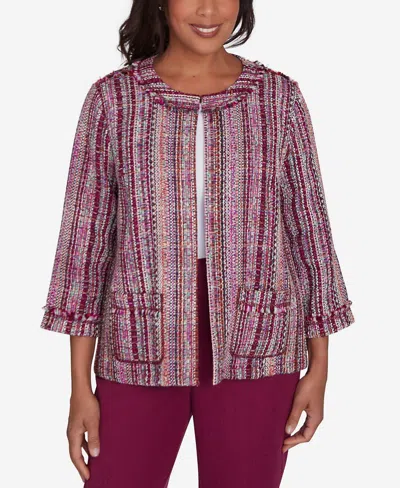 Alfred Dunner Women's Wine Country Fringe Textured Jacket In Mured