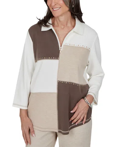Alfred Dunner Women's 3/4-sleeve Colorblock Studded Knit Top In Gray