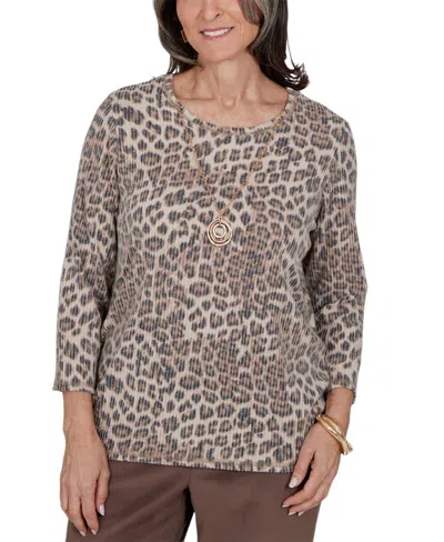 Alfred Dunner Women's 3/4-sleeve Leopard-print Top In Neutral