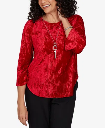 Alfred Dunner Women's 3/4-sleeve Textured Knit Blouse In Red