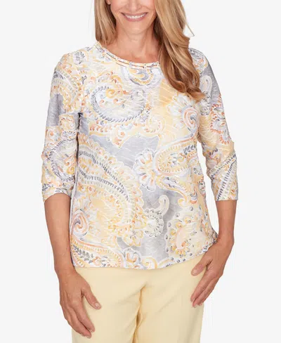 Alfred Dunner Women's Al Fresco Paisley Printed Patch Knit Top In Multi