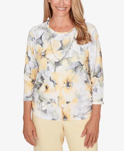 Alfred Dunner Al Fresco Womens Crew Neck 3/4 Sleeve Layered Top In White
