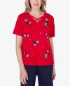ALFRED DUNNER WOMEN'S ALL AMERICAN EMBROIDERED STARS SHORT SLEEVE TOP