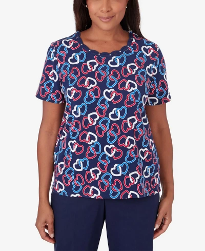 Alfred Dunner Plus Size All American Short Sleeve Linking Hearts Top In Multi