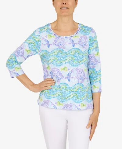 Alfred Dunner Women's Aquatic Three Quarter Sleeve Top In Turquoise