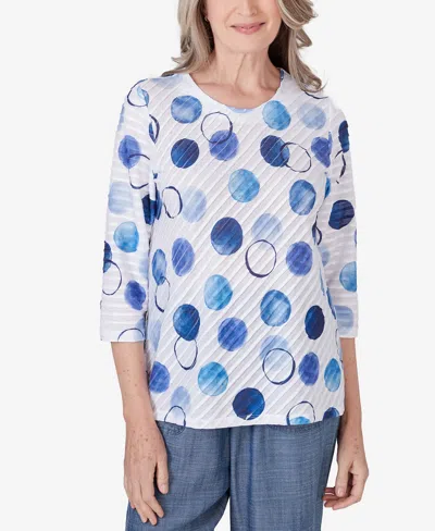Alfred Dunner Petite Blue Bayou Women's Dotted Three Quarter Sleeve Top In Multi