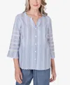 ALFRED DUNNER WOMEN'S BAYOU PINSTRIPE EMBROIDERED BUTTON DOWN TOP