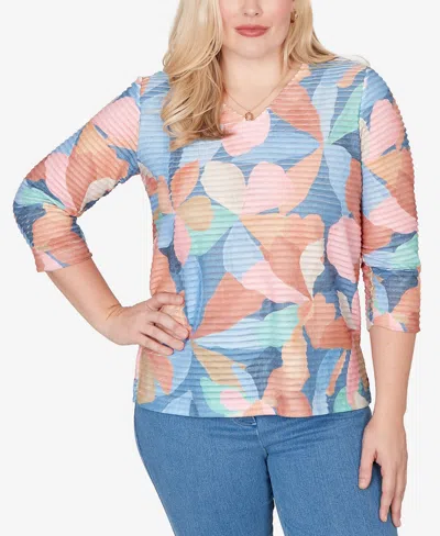 Alfred Dunner Women's Beachcomber Abstract Floral V Neck Top In Multi