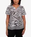 Alfred Dunner Women's Beaded Split Neck Animal Print Top In Multi
