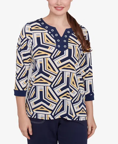 ALFRED DUNNER WOMEN'S BLOCK ISLAND GEOMETRIC GROMMET TRIM TOP