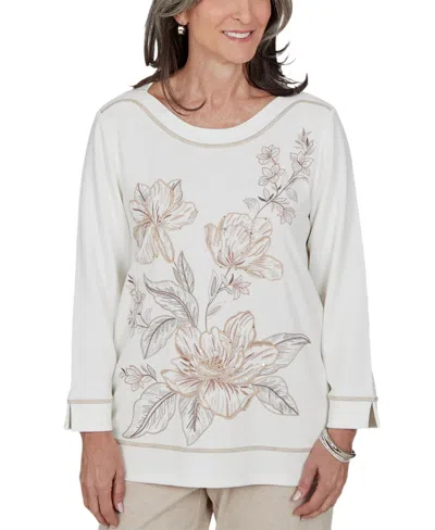Alfred Dunner Women's Boat Neck 3/4-sleeve Blouse In Neutral